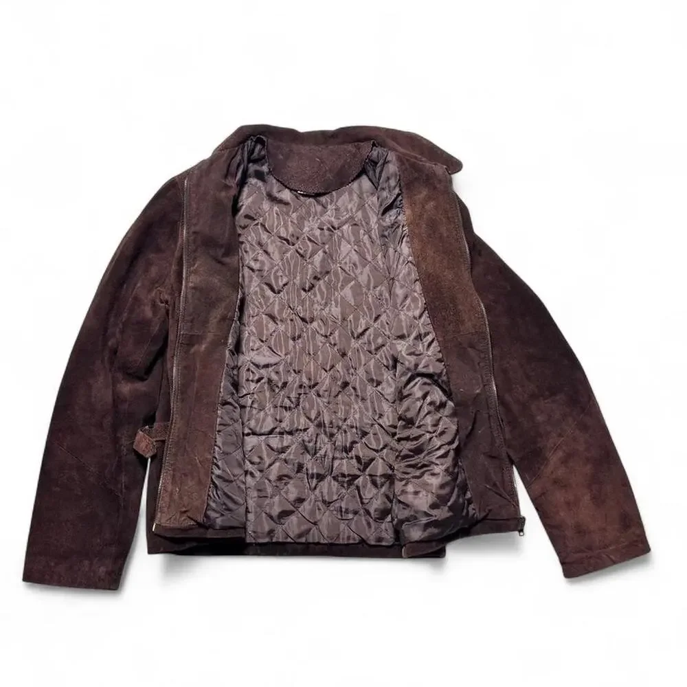 Casual Corner Vintage 90s Made in Italy Brown Suede Leather Trucker Jacket Sm